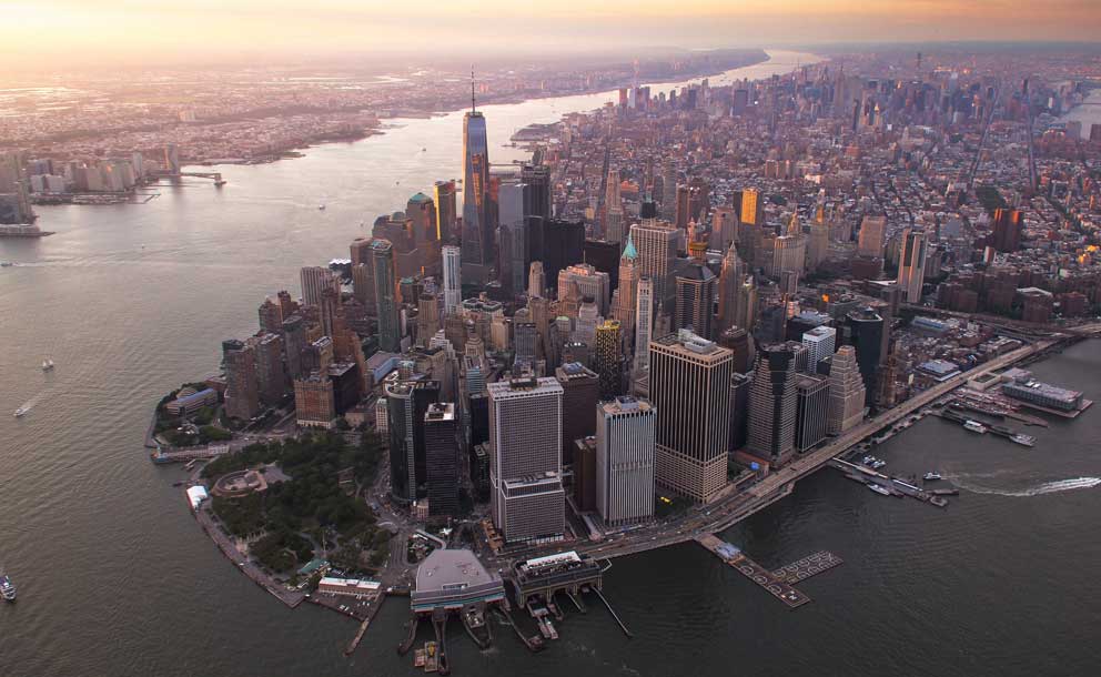 Helicopter View of Manhattan in New York City