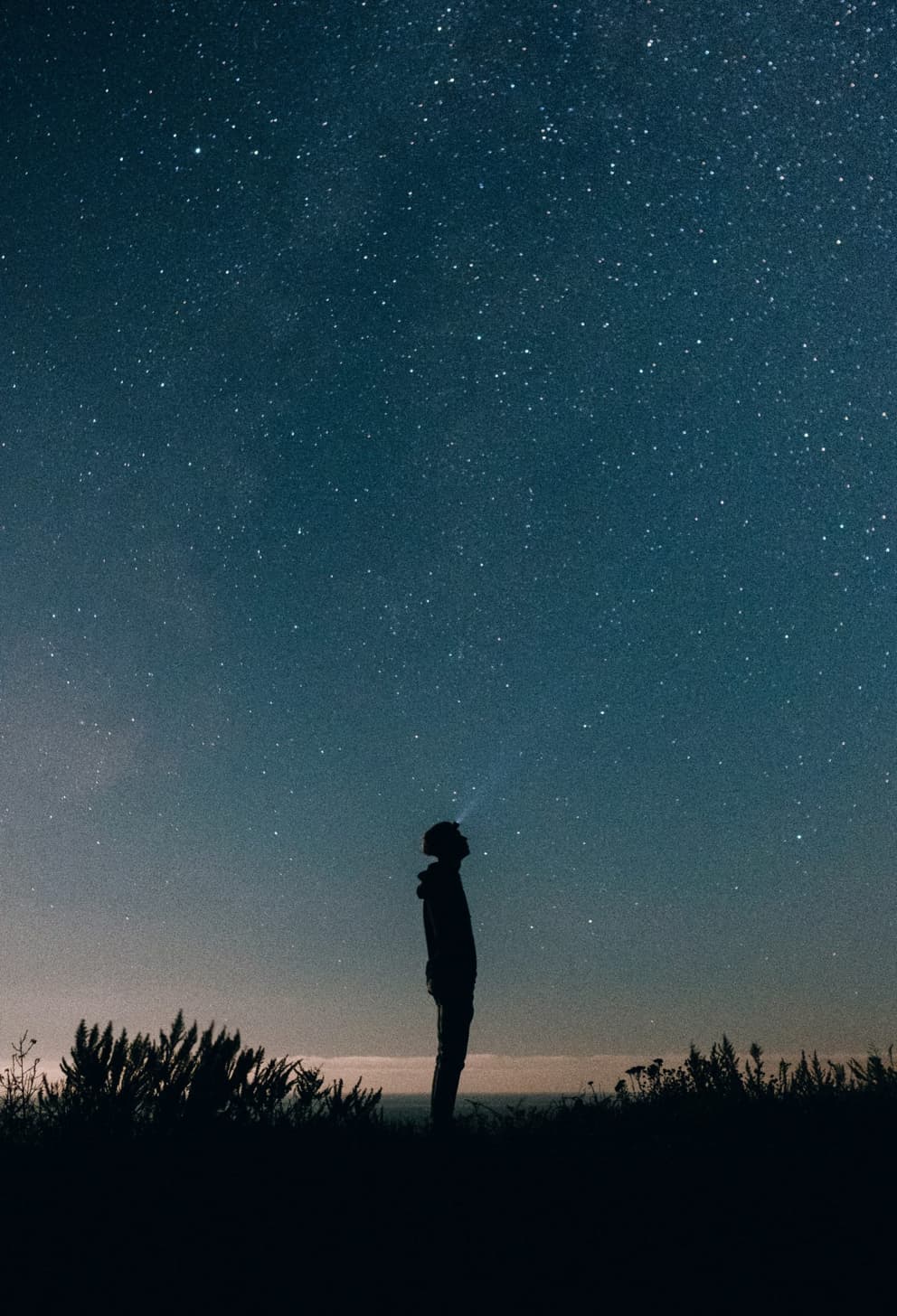 Person standing in the dark looking at the stars